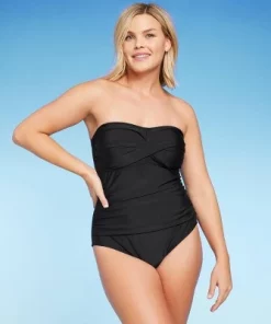 Women's Twist-Front Bandeau Classic One Piece Swimsuit with Tummy Control - Kona Sol™ Black -Default Template 7 GUEST 50b3115e 0e6d 4f9e b946 8cc7d6654aeb
