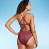 Women's Monokini Plunge Cut Out High Leg Lurex One Piece Swimsuit - Shade & Shore™ Burgundy -Default Template 7 GUEST 57a4ca80 c073 42f5 93aa 31f10f06aded