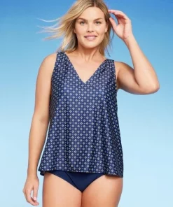 Women's Tie Back Tile Print Tankini Top - Kona Sol™ Navy Blue -Default Template 7 GUEST 5a0902fb 1842 49d4 9394 83d66f88da93 2