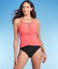 Women's High Neck Keyhole Wrap One Piece Swimsuit - Aqua Green® Coral Pink -Default Template 7 GUEST 5aef0198 6062 49b3 80cd e96399512d55 3