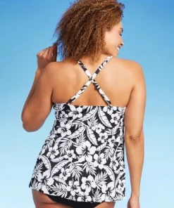 Lands' End Women's UPF 50 Floral Print Tulip Hem Tankini Top - Black/White -Default Template 7 GUEST 5d1b2d04 0853 401a 94cf 7ccfe0db84df