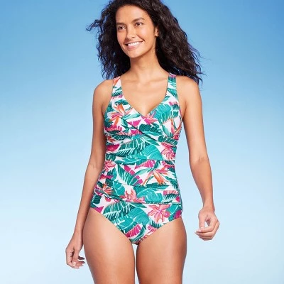 Women's Full Coverage Tummy Control Tropical Print Front Wrap One Piece Swimsuit - Kona Sol™ Multi 7 Women's Full Coverage Tummy Control Tropical Print Front Wrap One Piece Swimsuit - Kona Sol™ Multi - Image 5