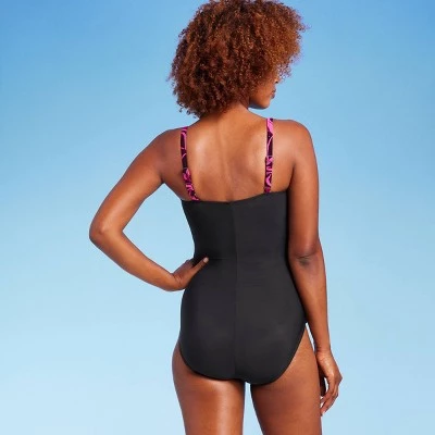 Women's UPF 50 Draped Front One Piece Swimsuit - Aqua Green® Pink 3 Women's UPF 50 Draped Front One Piece Swimsuit - Aqua Green® Pink