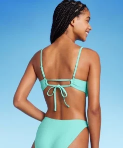Women's Ruched Drawstring Front Bralette Bikini Top - Wild Fable™ Mint Green