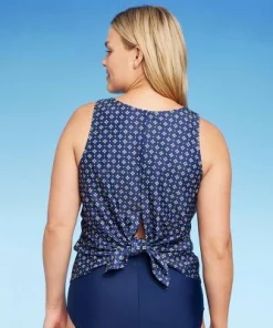 Women's Tie Back Tile Print Tankini Top - Kona Sol™ Navy Blue -Default Template 7 GUEST 62d8f330 7f9d 4077 9de9 536b5ddb2723