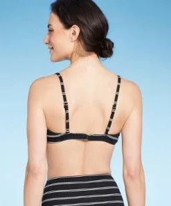 Women's Ribbed Demi Underwire Bikini Top - Shade & Shore™ Black Striped