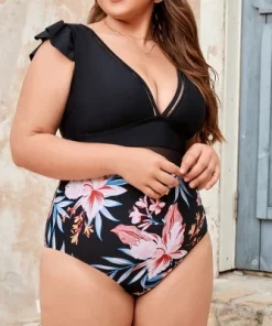 Women's Plus Size One Piece Swimsuit Ruffle Plunge V Neck Bathing Suit-Cupshe