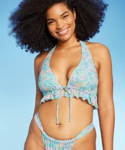 Women's Ruffle Tie-Front Halter Bikini Top - Wild Fable™ Green Floral Print -Default Template 7 GUEST 659aaea4 52e0 44c9 8073 8bfd4c6d9e7f