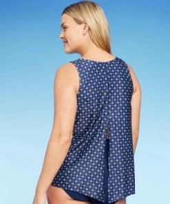 Women's Tie Back Tile Print Tankini Top - Kona Sol™ Navy Blue -Default Template 7 GUEST 668533e6 697d 449e bede 5eb8a3a77fcd