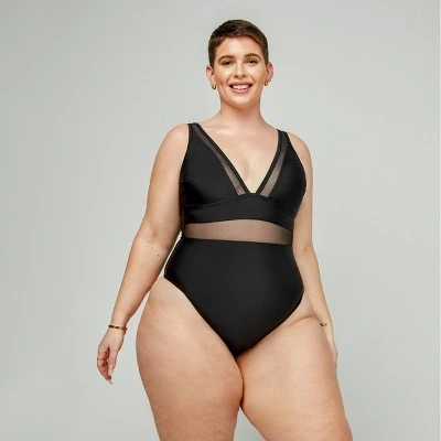 Women's Plus Size V Neck Mesh Sheer One Piece Swimsuit -Cupshe 3 Women's Plus Size V Neck Mesh Sheer One Piece Swimsuit -Cupshe