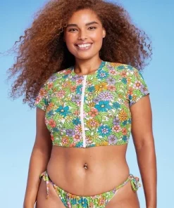 Women's Short Sleeve Zip Front Rashguard - Wild Fable™ Tropical Print -Default Template 7 GUEST 6a863019 1318 4e09 b981 257602abd5aa 1