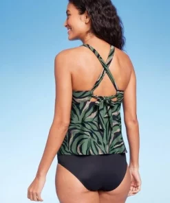 Women's Animal Print High Neck Tankini Top - Kona Sol™ Dark Green