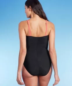 Women's High Neck Keyhole Wrap One Piece Swimsuit - Aqua Green® Coral Pink