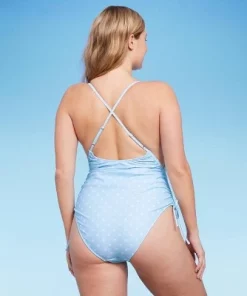 Women's Side-Cinch Detail Extra High Leg Cheeky One Piece Swimsuit - Wild Fable™ Blue