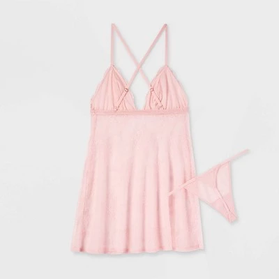 Women's Lace Triangle Lingerie Babydoll with Thong - Auden™ Red 8 Women's Lace Triangle Lingerie Babydoll with Thong - Auden™ Red - Image 6