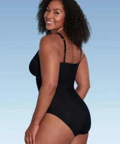 Women's UPF 50 Waist Detail Over the Shoulder One Piece Swimsuit - Aqua Green® Pink