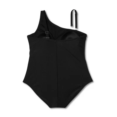 Women's Tummy Control One Shoulder Ruched Full Coverage One Piece Swimsuit - Kona Sol™ Black 7 Women's Tummy Control One Shoulder Ruched Full Coverage One Piece Swimsuit - Kona Sol™ Black - Image 5