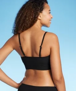 Women's Longline Ribbed Bikini Top - Shade & Shore™ Black