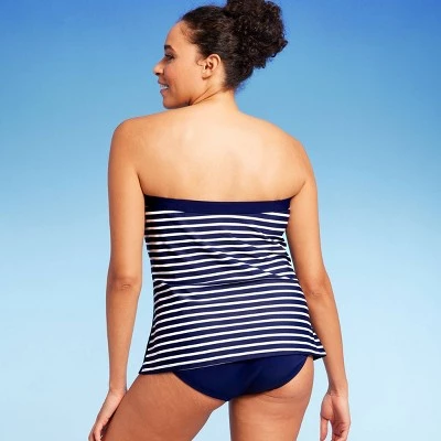 Lands' End Women's UPF 50 Striped Bandeau Tankini Top - Navy Blue 5 Lands' End Women's UPF 50 Striped Bandeau Tankini Top - Navy Blue - Image 3