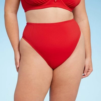 Women's Ribbed High Waist High Leg Bikini Bottom - Shade & Shore™ Red 8 Women's Ribbed High Waist High Leg Bikini Bottom - Shade & Shore™ Red - Image 6