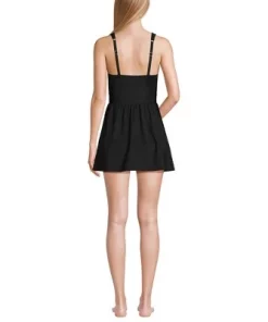 Lands' End Women's SlenderSuit V-neck Wrap Swim Dress One Piece Swimsuit Adjustable Straps