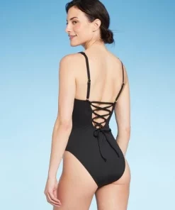 Shade & Shore Women's Shaping Plunge High Leg One Piece Swimsuit - Shade & Shore™ Teal Blue