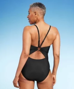 Women's UPF 50 Ring Back One Piece Swimsuit - Aqua Green® Multi Black