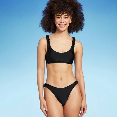 Women's Ruffle Strap High Leg Cheeky Bikini Bottom - Wild Fable™ Blue 4 Women's Ruffle Strap High Leg Cheeky Bikini Bottom - Wild Fable™ Blue - Image 2