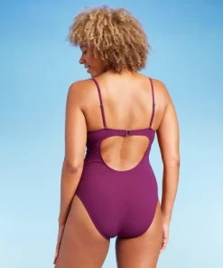 Women's Ribbed Plunge Twist-Front One Piece Swimsuit - Shade & Shore™ Purple -Default Template 7 GUEST 7b9c5f78 caf6 42d5 b2b5 3f0da649a43d