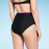 Women's Contrast Binding High Waist Bikini Bottom - Shade & Shore™ Black