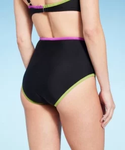 Women's Contrast Binding High Waist Bikini Bottom - Shade & Shore™ Black