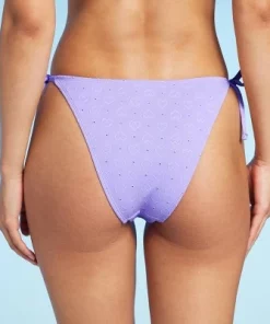 Women's Heart Pattern Eyelet Side-Tie High Leg Extra Cheeky Bikini Bottom - Wild Fable⢠Purple