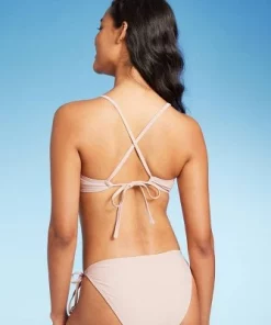 Women's Striped Crochet Bralette Bikini Top - Wild Fable™ Light Pink