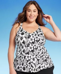 Lands' End Women's UPF 50 Floral Print Tulip Hem Tankini Top - Black/White -Default Template 7 GUEST 81363027 2416 4f70 b3b3 540ec3ba5426