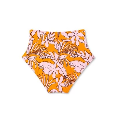 Women's Tropical Print Tummy Control Full Coverage High Waist Bikini Bottom - Kona Sol™ Orange 8 Women's Tropical Print Tummy Control Full Coverage High Waist Bikini Bottom - Kona Sol™ Orange - Image 6