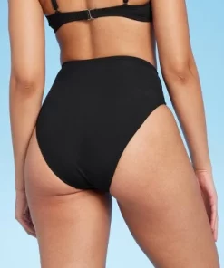 Women's Ribbed High Waist Cheeky Bikini Bottom - Shade & Shore™ Brown