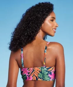Women's Tie-Front Longline Bikini Top - Shade & Shore⢠Multi Tropical Floral Print