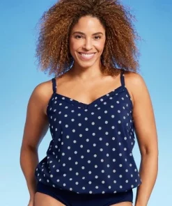 Lands' End Women's UPF 50 Polka Dot Blouson Tankini Top - Navy Blue -Default Template 7 GUEST 829c1322 11de 4e24 9d76 400b52d92c3d