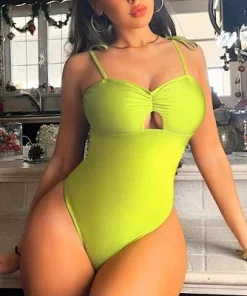 Women's Ruched Tie Strap One Piece Swimsuit -Cupshe