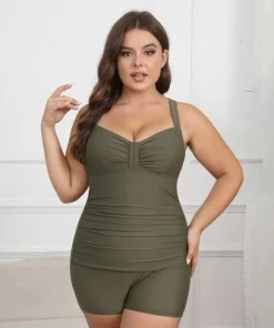 Women's Plus Size Tummy Control Ruched Boyleg One Piece Swimsuit - Cupshe