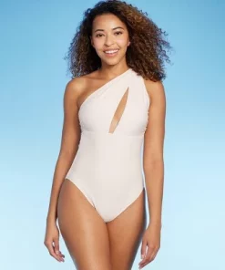 Women's One Shoulder Plunge Cut Out One Piece Swimsuit - Shade & Shore™ Off-white -Default Template 7 GUEST 898768f4 721b 43c3 9e92 fd990f6d2e24