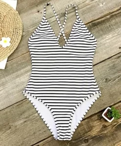 Women's Stripe Crisscross One Piece Swimsuit - Cupshe -Black/White -Default Template 7 GUEST 8d274d2b 870d 4cff 991e eff38424dfb5