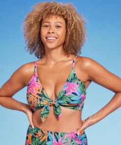 Women's Tie-Front Longline Bikini Top - Shade & Shore™ Multi Tropical Floral Print -Default Template 7 GUEST 8e05739f 5cd3 49a9 b9b6 fbcbf6160fd3 3