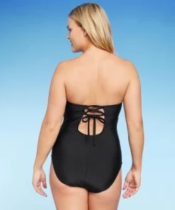 Women's Twist-Front Bandeau Classic One Piece Swimsuit with Tummy Control - Kona Sol™ Black