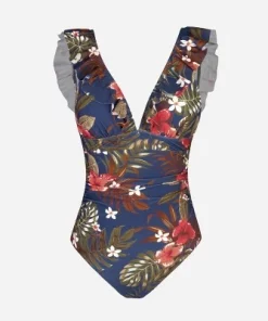 Women's Floral Ruffled Lace Up One Piece Swimsuit - Cupshe -Default Template 7 GUEST 907a528b bb35 45d3 aef4 5ed8e817f87f