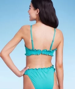 Women's Ruffle Detail Bralette Bikini Top - Wild Fableâ„¢ Green Floral Print