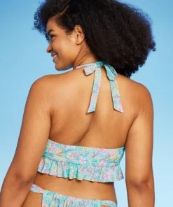 Women's Ruffle Tie-Front Halter Bikini Top - Wild Fable™ Green Floral Print -Default Template 7 GUEST 94e7e40f fc63 4e5c a885 b2533b3154f8
