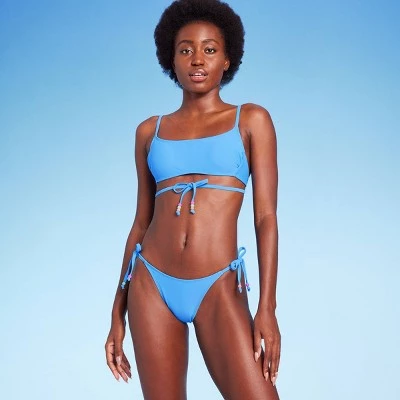 Women's Beaded Side-Tie High Leg Cheeky Bikini Bottom - Wild Fable™ Bright Blue 4 Women's Beaded Side-Tie High Leg Cheeky Bikini Bottom - Wild Fable™ Bright Blue - Image 2