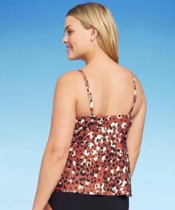 Women's Leopard Print High Neck Keyhole Tankini Top - Kona Sol™ Brown