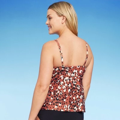 Women's Leopard Print High Neck Keyhole Tankini Top - Kona Sol™ Brown 3 Women's Leopard Print High Neck Keyhole Tankini Top - Kona Sol™ Brown